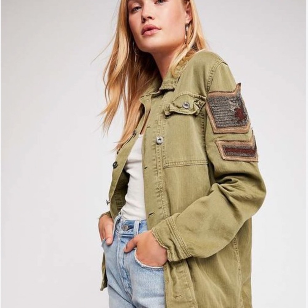 Free People Embellished Military Shirt Jacket